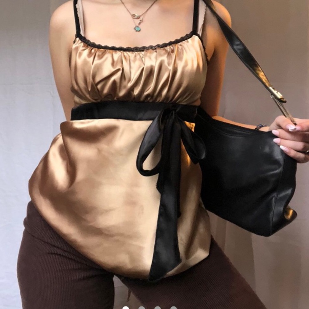 Gold satin top with tie